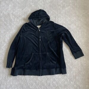 Women Plus Size Black Velour Zipper Hoodie Size 26 28 Pockets Embroidery Avenue